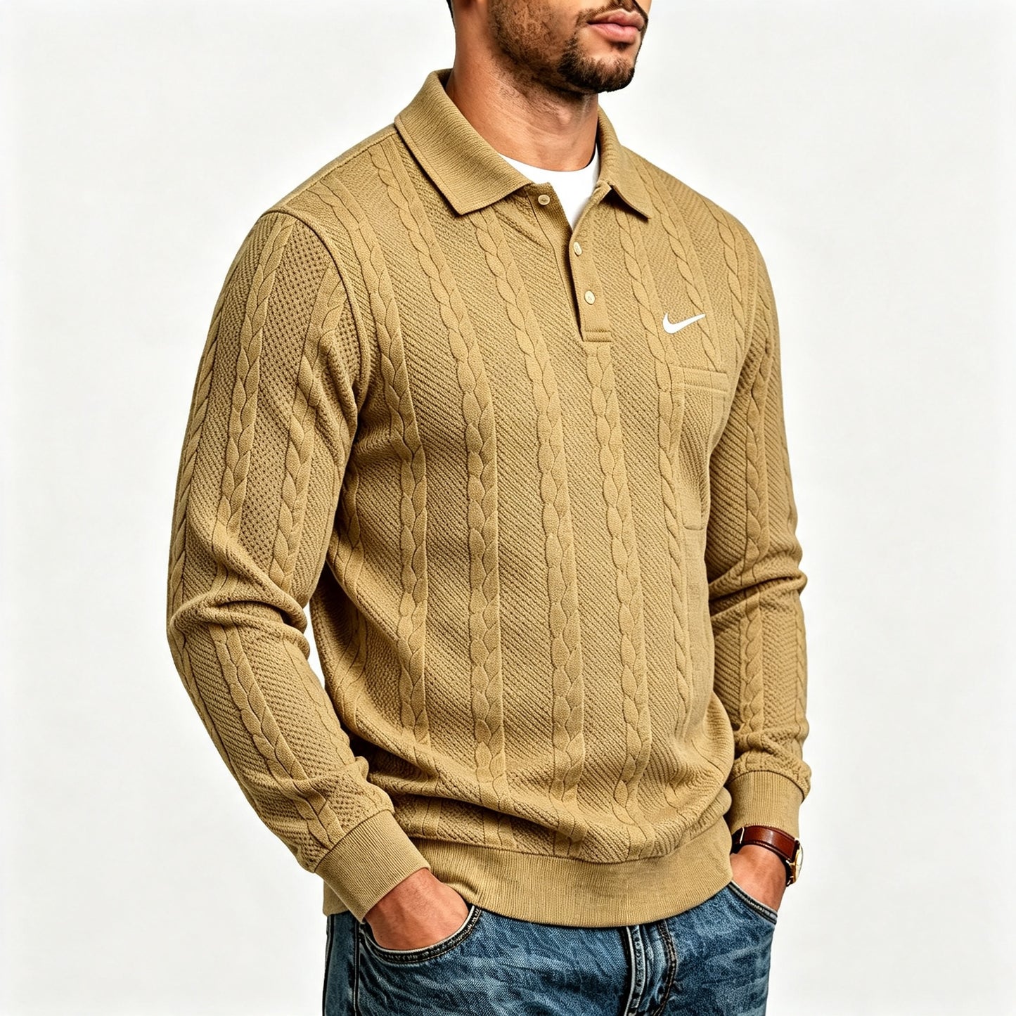 Men's Textured Knit Polo Sweater