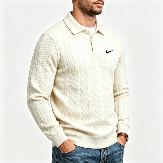 Men's Textured Knit Polo Sweater