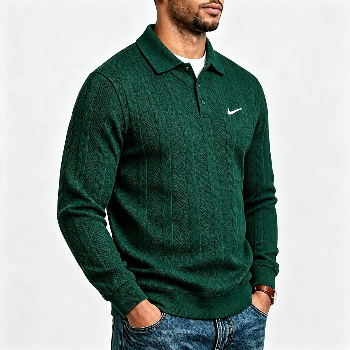 Men's Textured Knit Polo Sweater