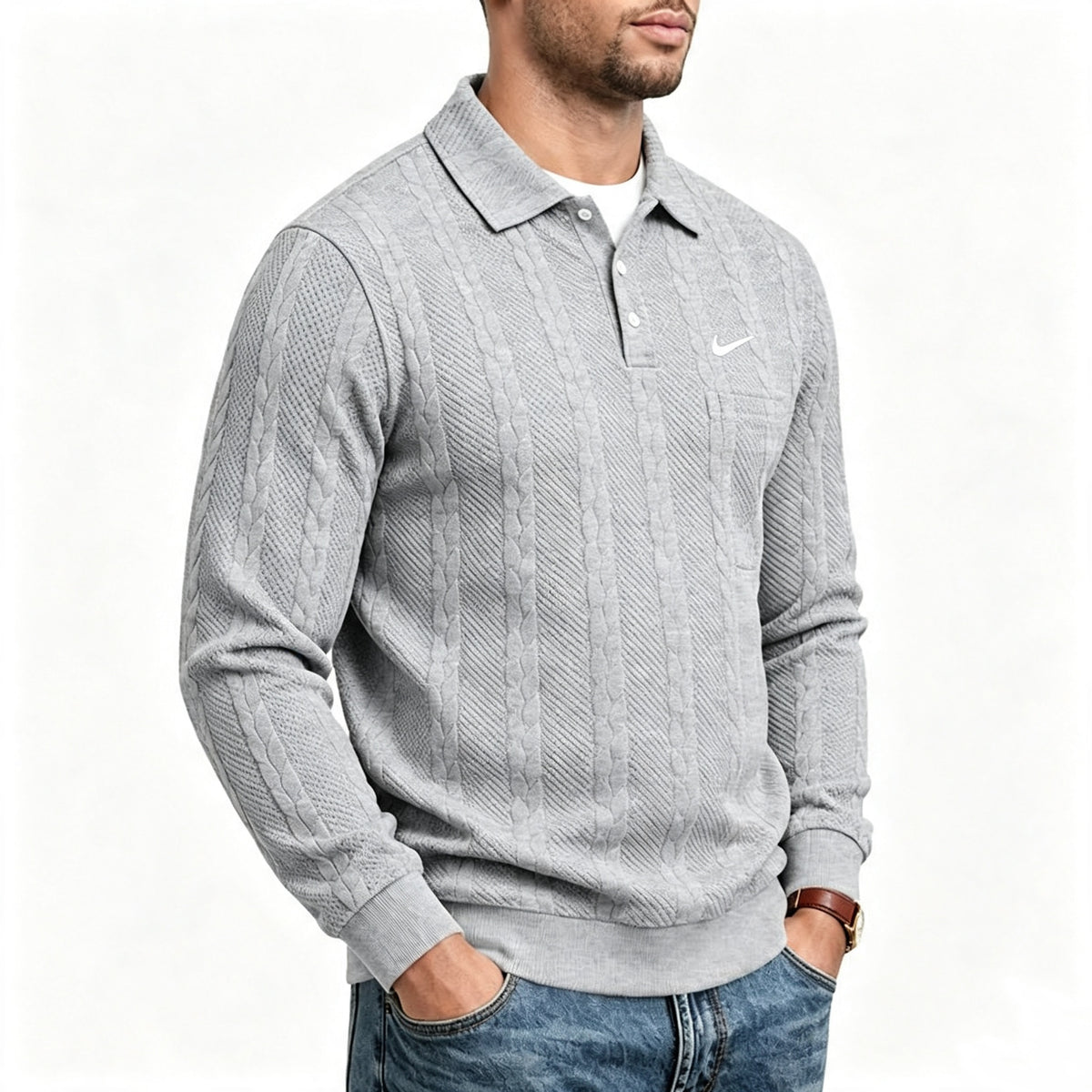 Men's Textured Knit Polo Sweater