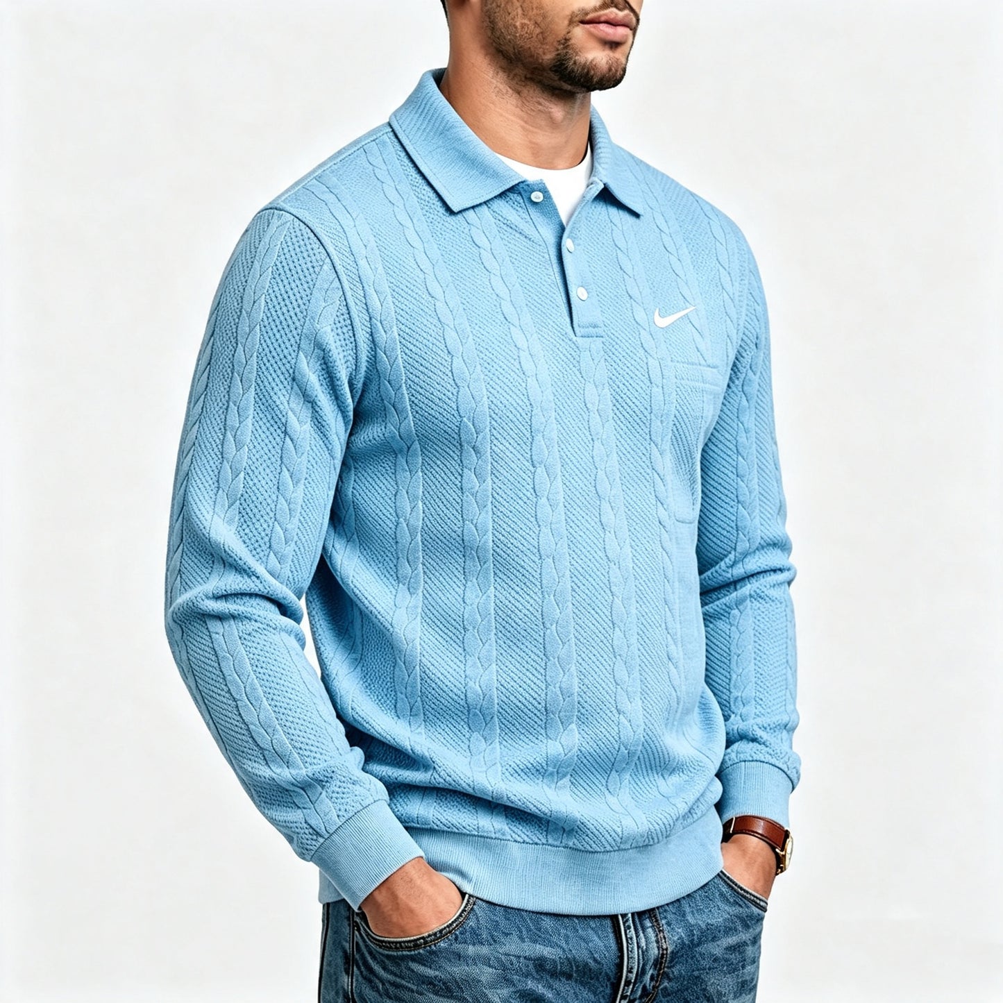 Men's Textured Knit Polo Sweater