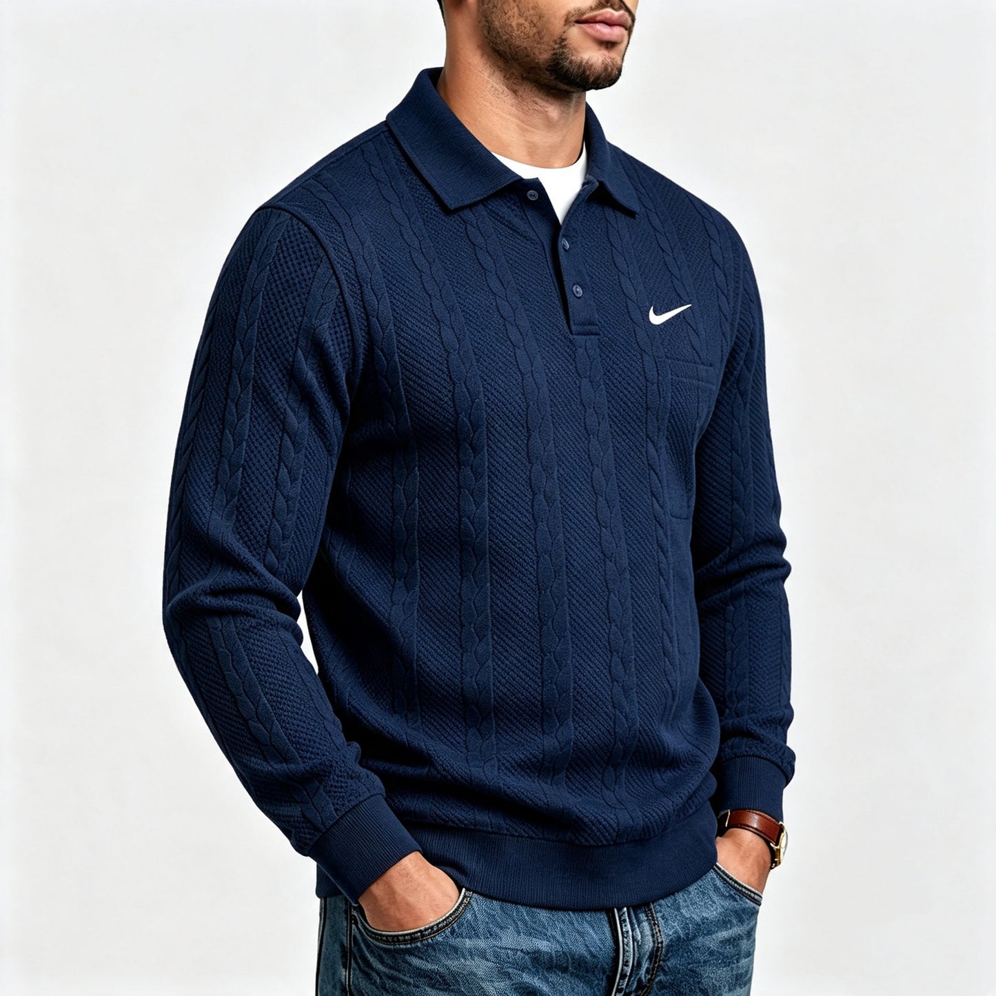 Men's Textured Knit Polo Sweater