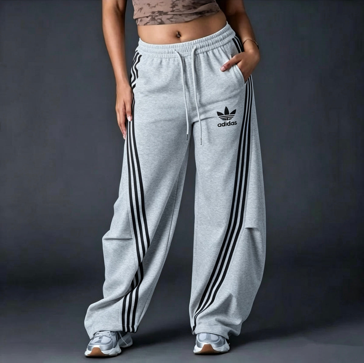 Women's High Waisted Drawstring Loose Straight Leg Trousers