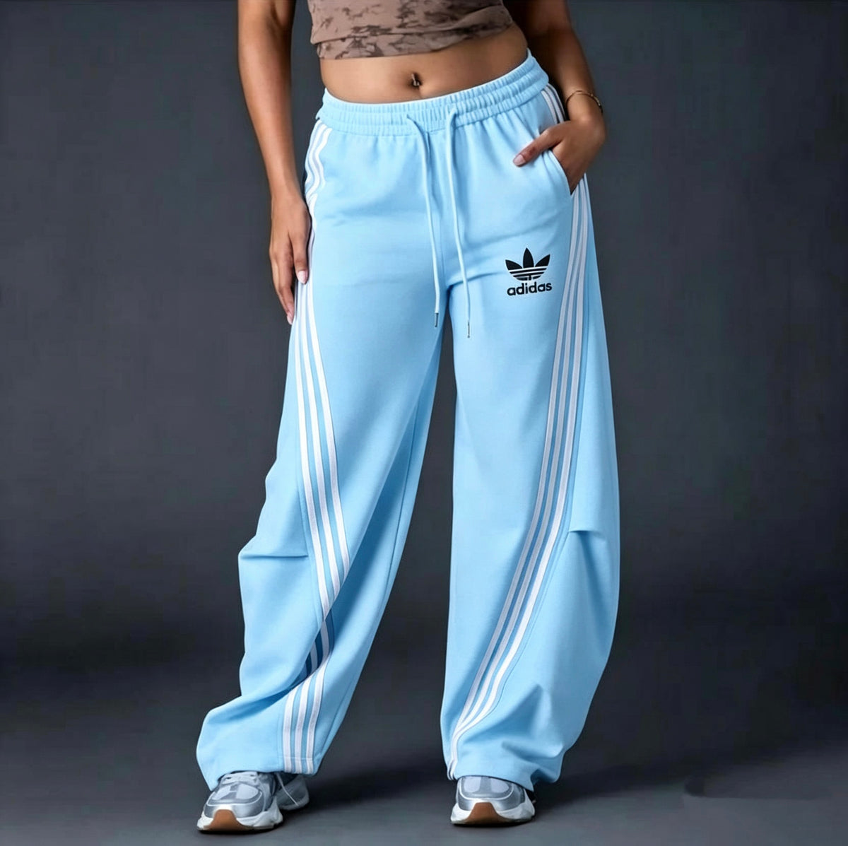 Women's High Waisted Drawstring Loose Straight Leg Trousers