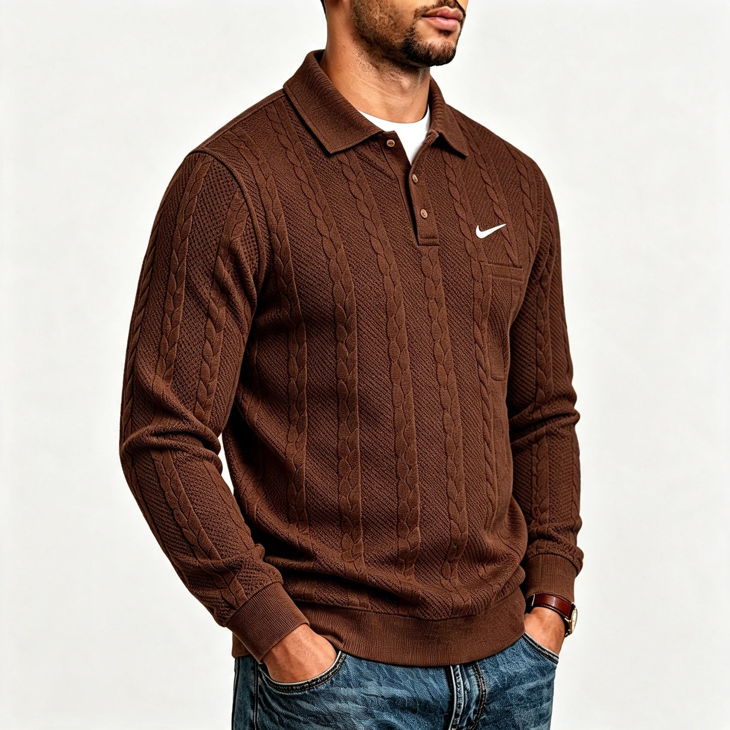 Men's Textured Knit Polo Sweater